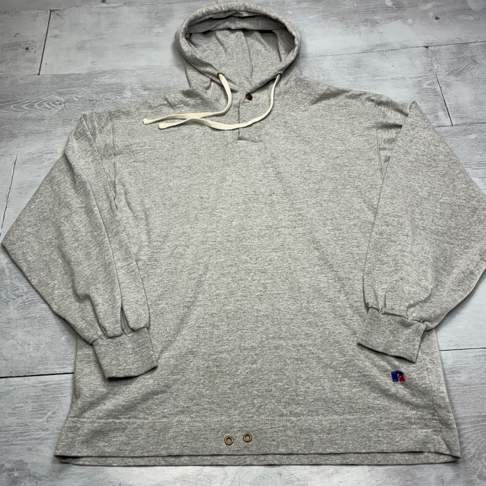 Russell Athletic Pro Cotton Hoodie Mens M Gray Henley Hooded Sweatshirt USA Made